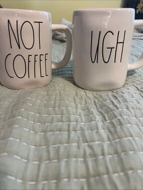 2 White Ceramic Rae Dunn Coffee Mugs